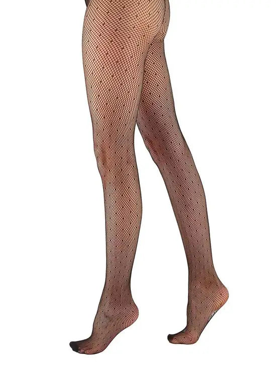 Spot net tights with a subtle pattern on a white background