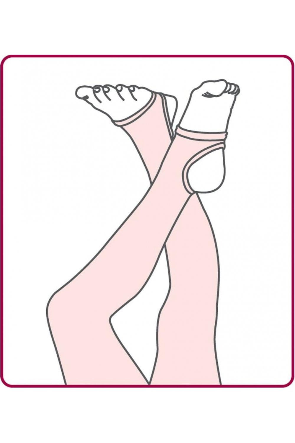 Illustration of a person wearing silky stirrup shimmer dance tights  with a pink border.