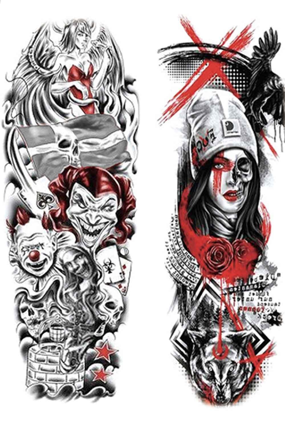 Street art tattoo tights, these tattoos are displayed on a white background 