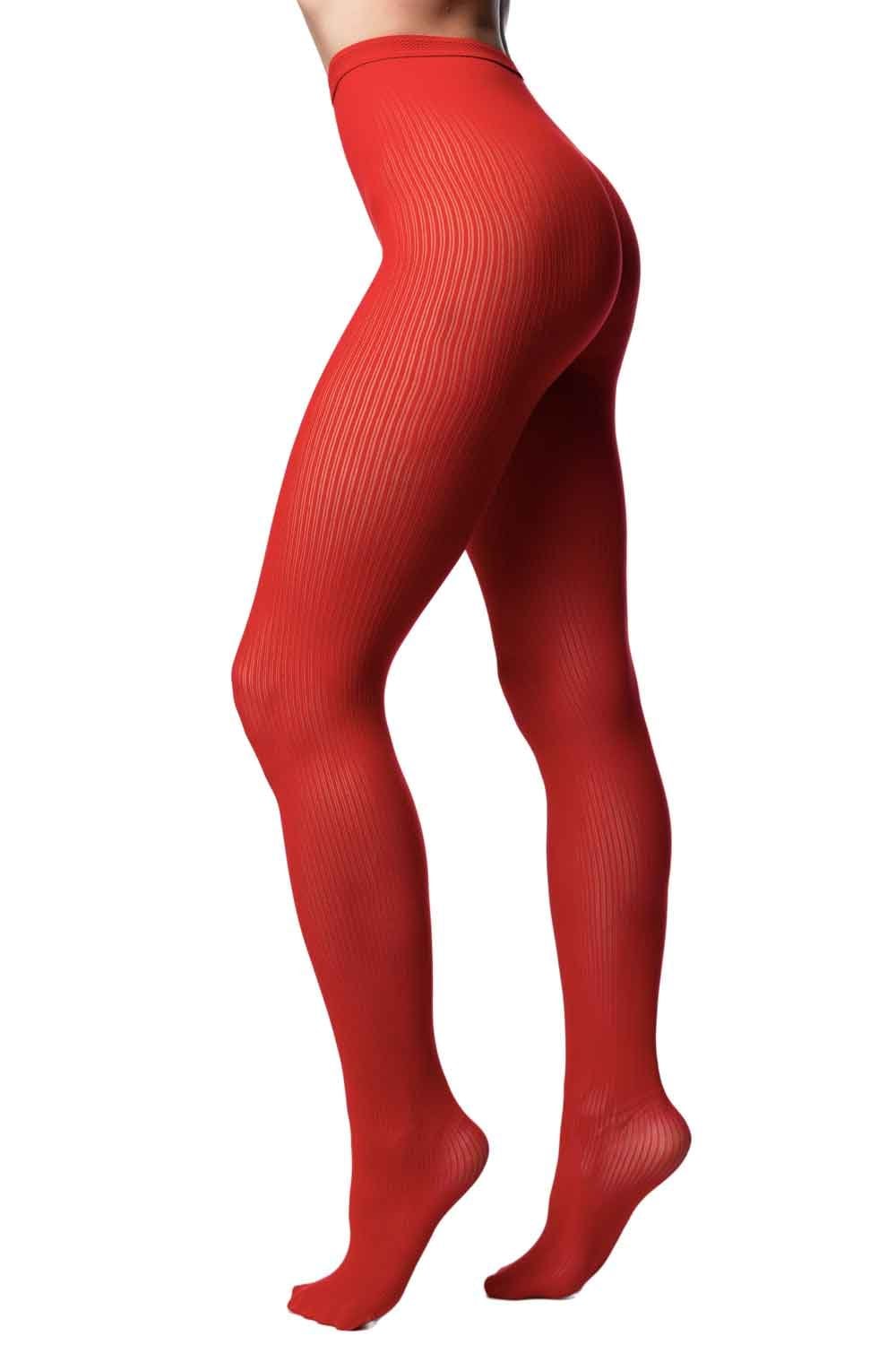 Red dubhe ribbed  tights on a white background