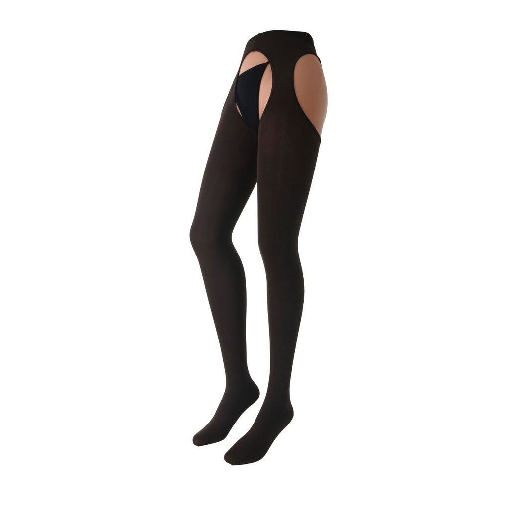 Marrone coloured suspender tights on a white background
