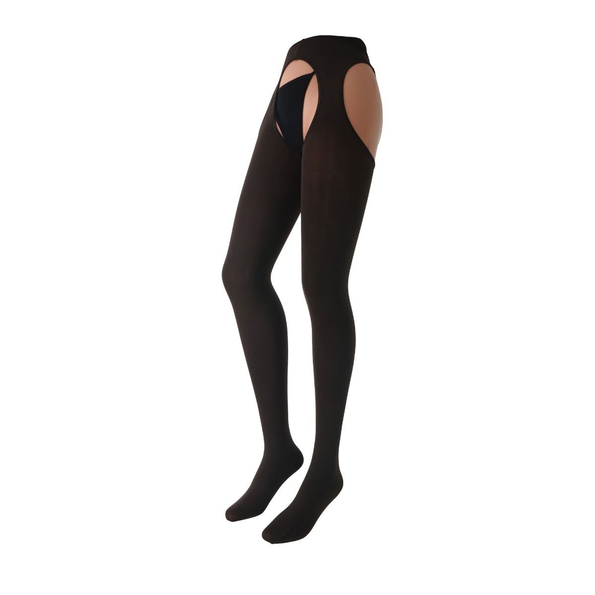 Marrone coloured suspender tights on a white background