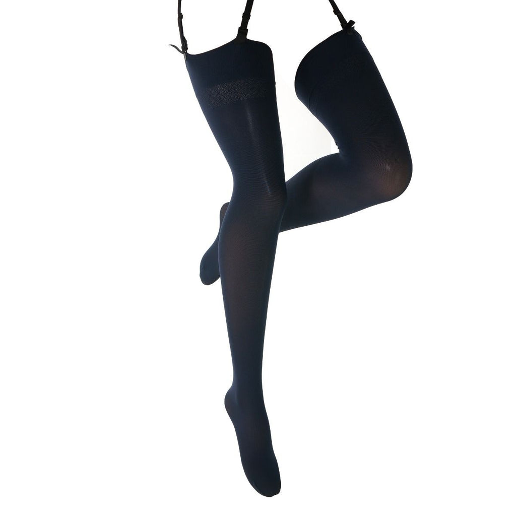 Blue 70 denier stockings on a white background