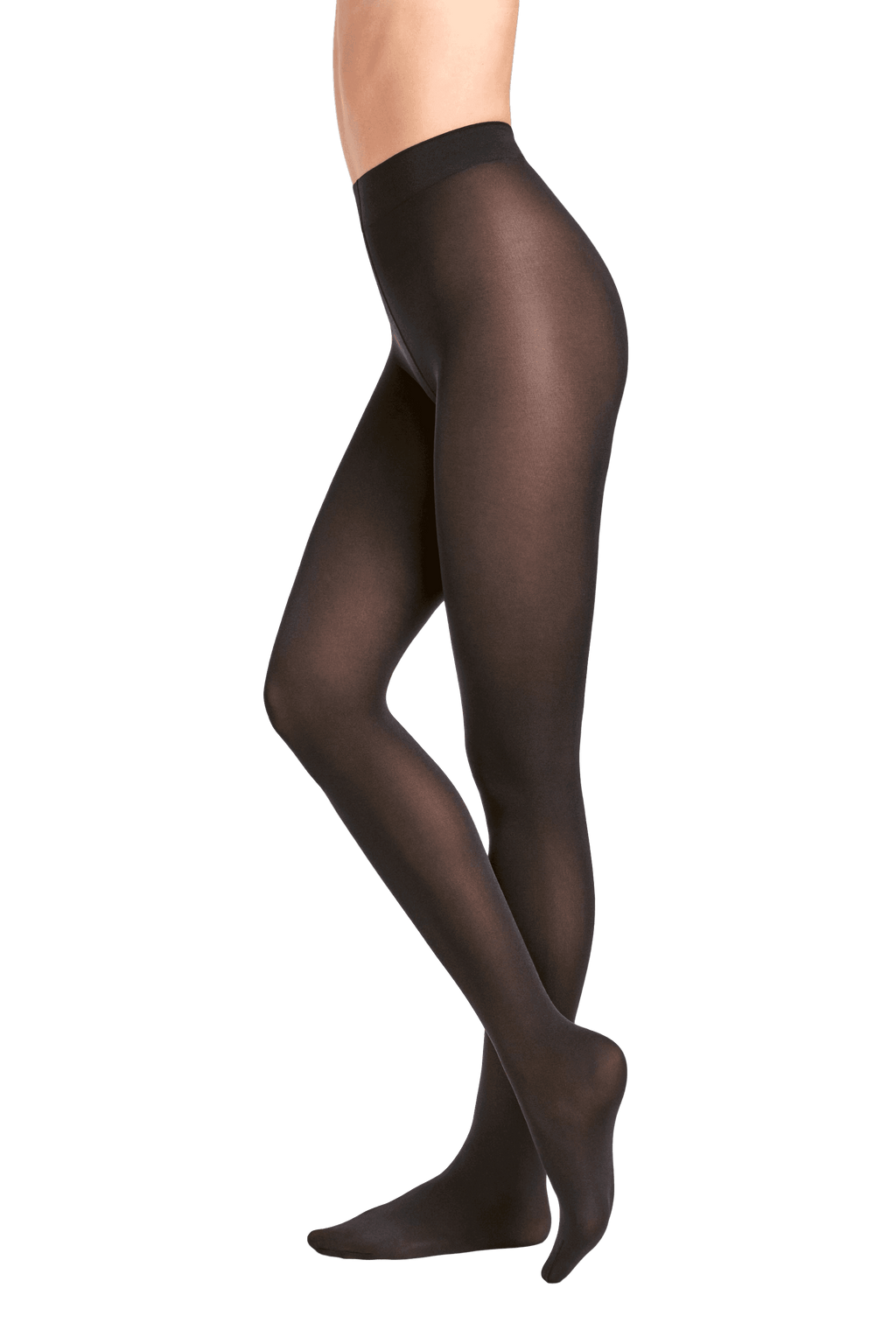 Black tights worn by a person on a black  patterned background