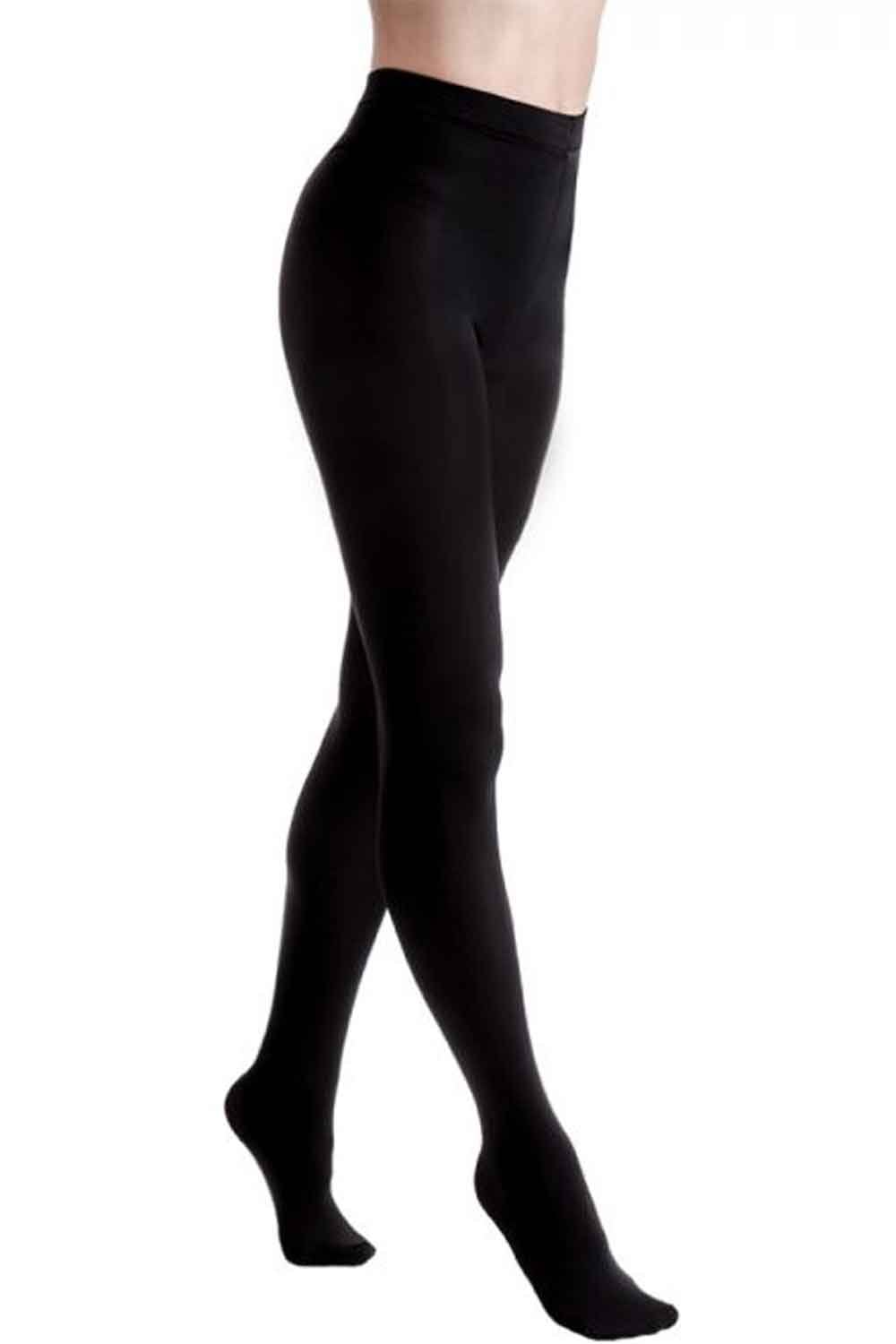 Black  velvet 300 fleece lined tights worn by a person on a white background