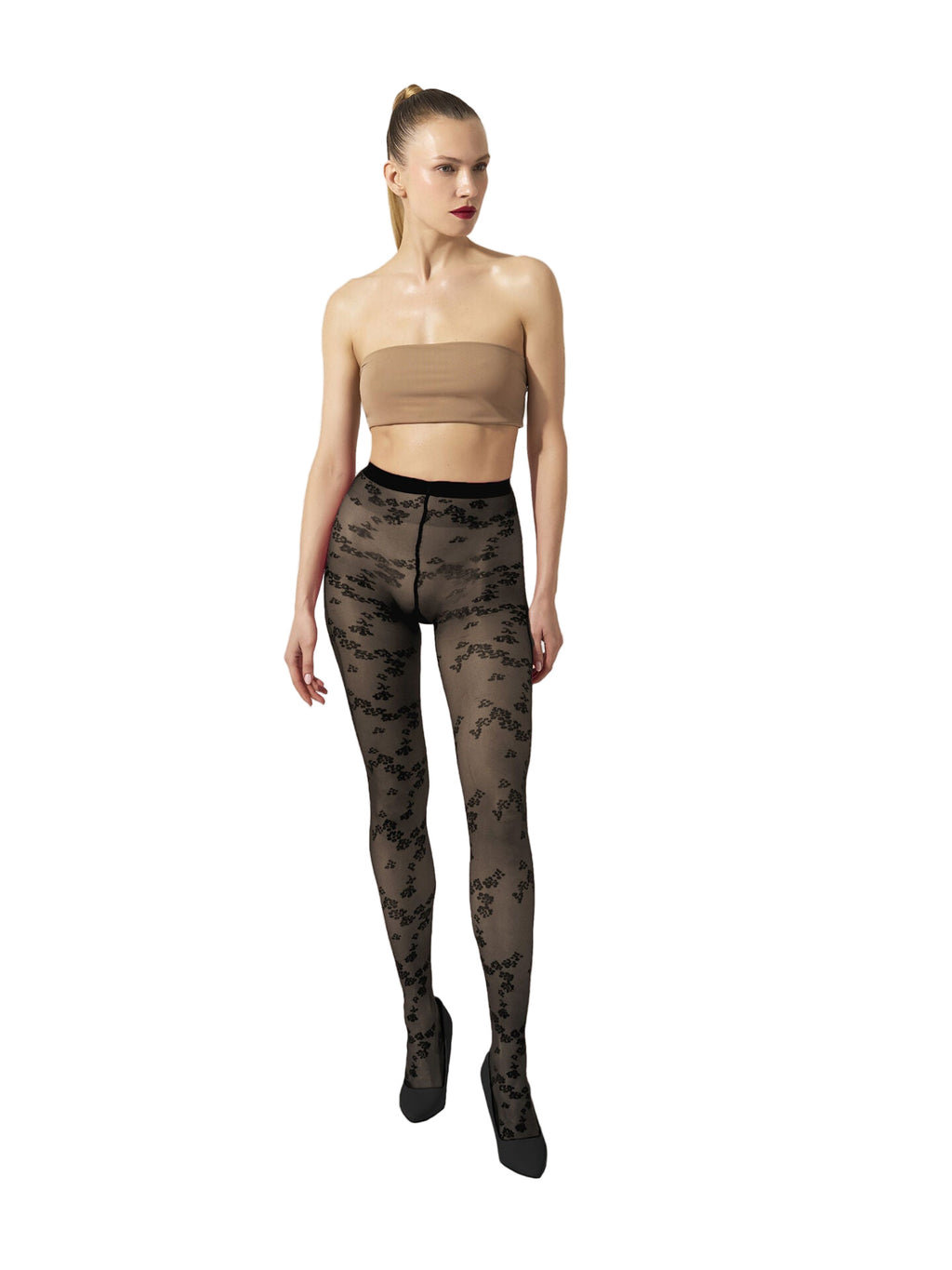 Black tights from Wolford with a floral patterned  design