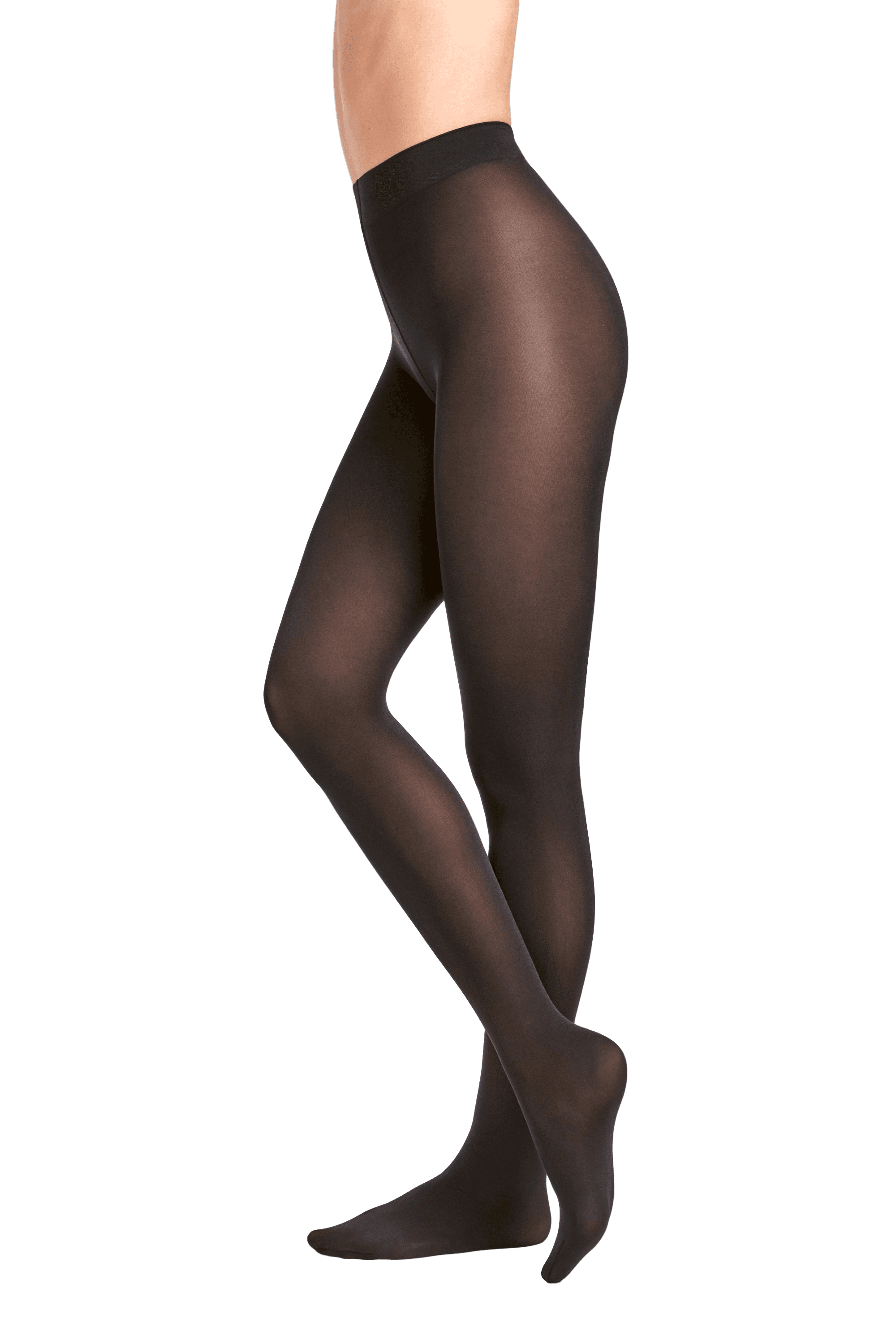 Black tights worn by a person on a black and grey background