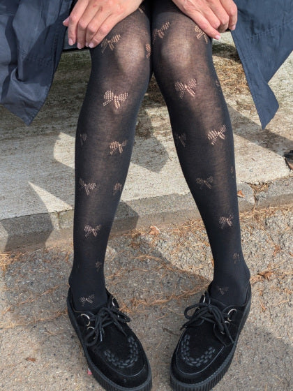 Bow Opaque Patterned Tights AYW7