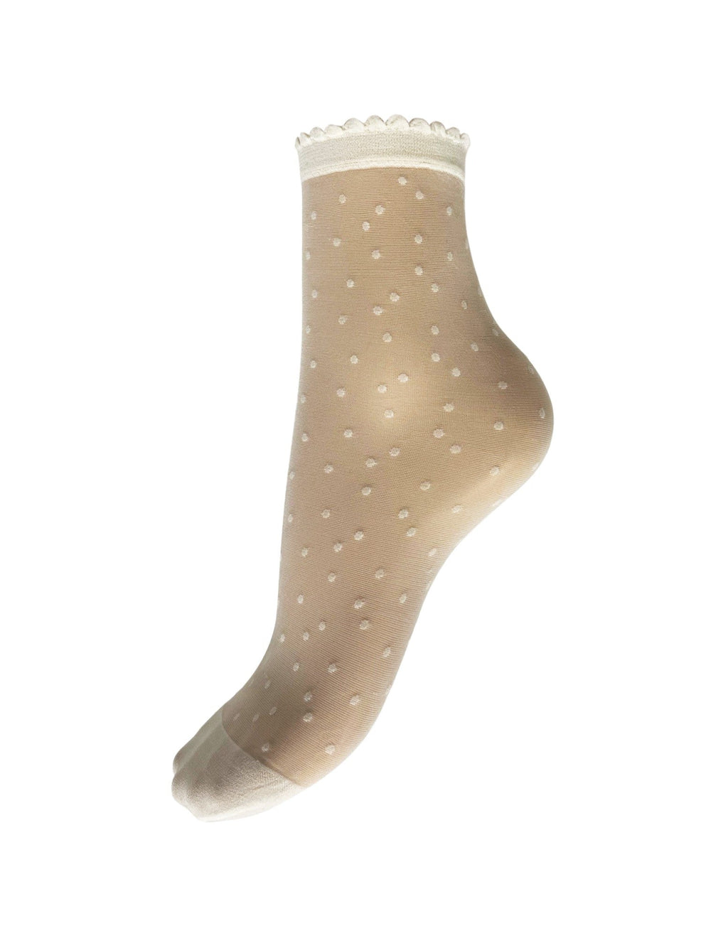 charnos cream polka dot ankle high socks ona  white background