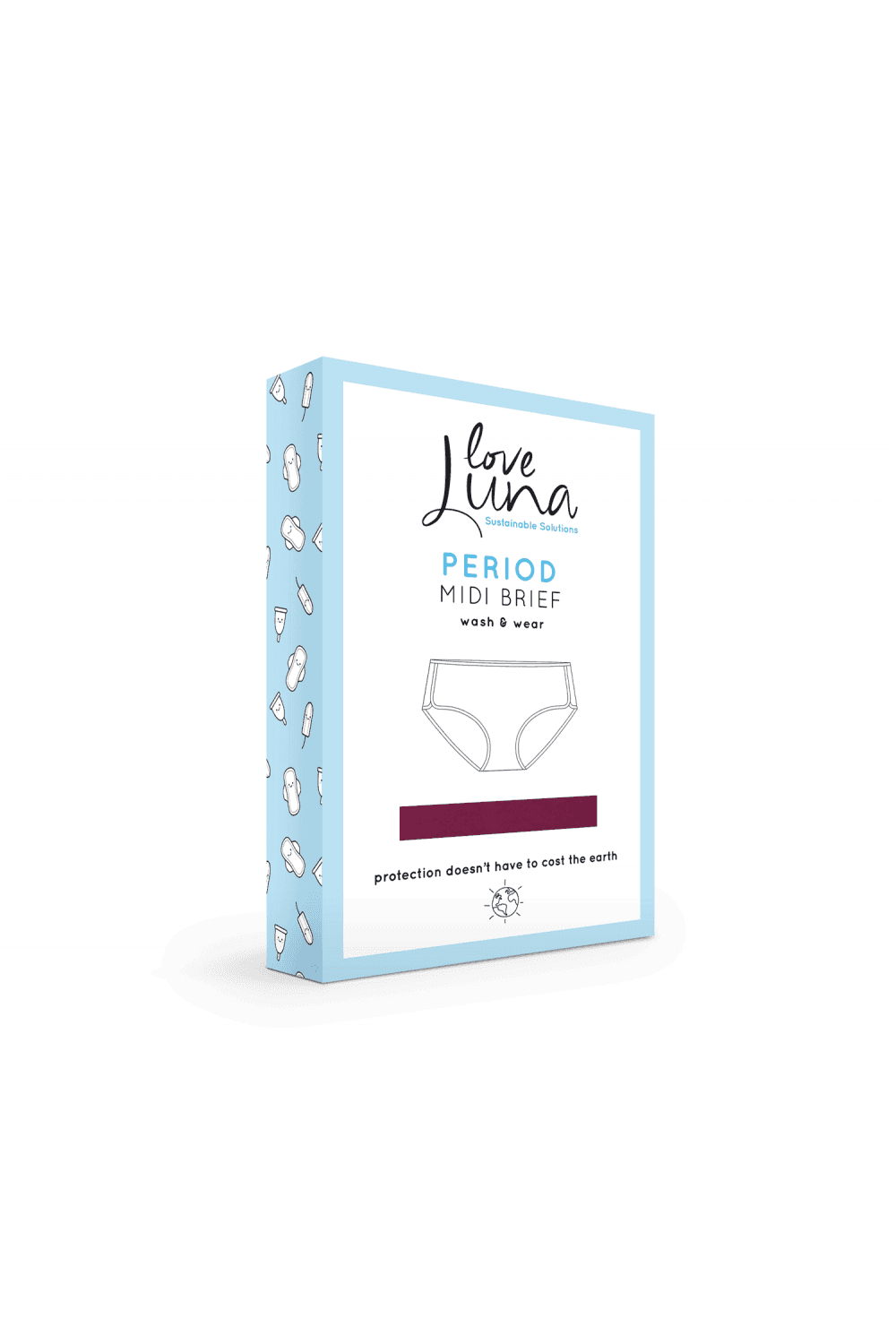 Box of Love Lunus period midi briefs in plum  on a white background