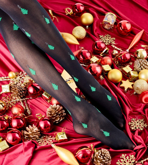 Pretty Polly christmas tree tights around christmas decorations
